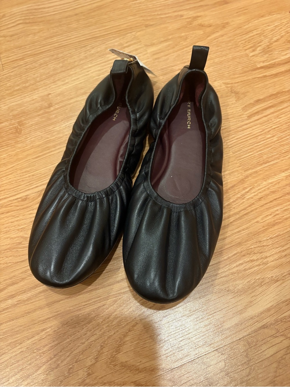 Tory Burch Black Gathered Elastic Ballet Flats